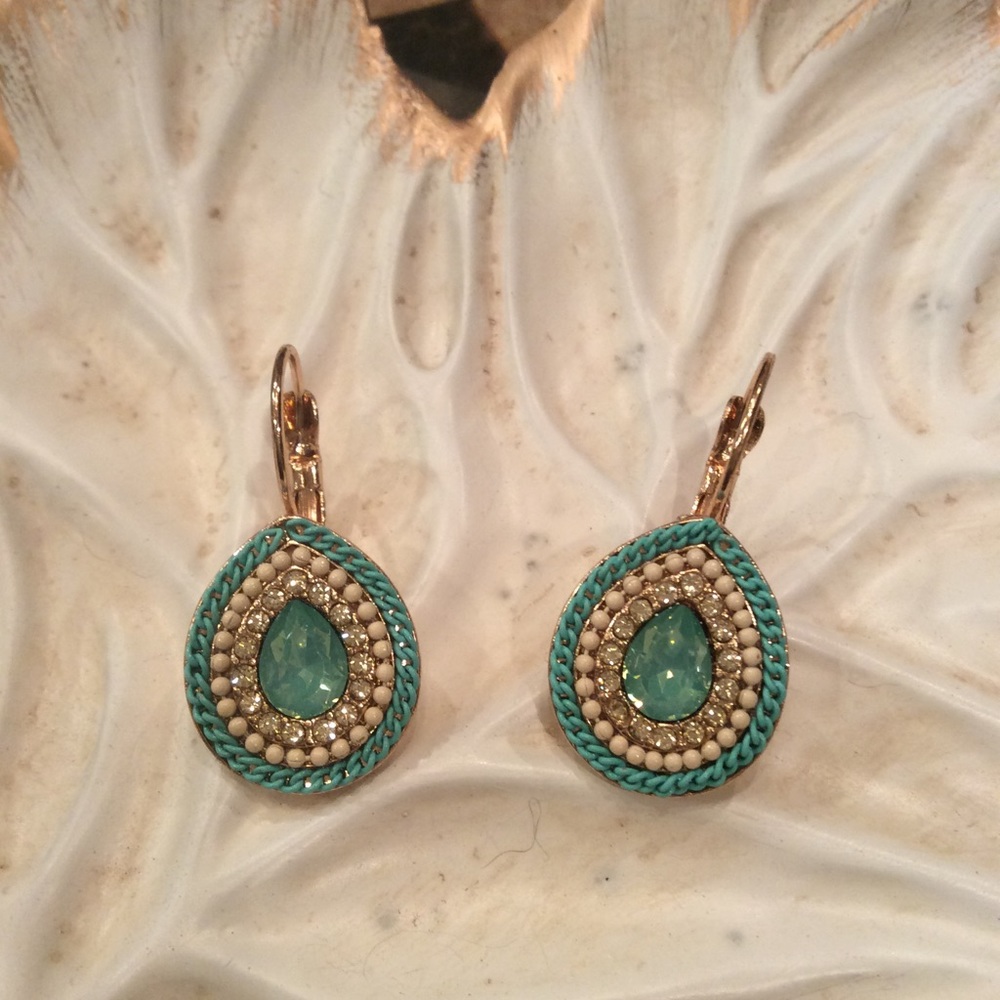 Lever back turquoise and cream earrings